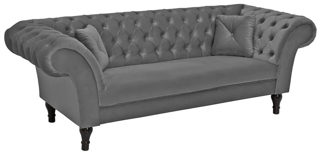 Trojmiestna pohovka PARIS Chesterfield 225 cm zamatova striebornosivá