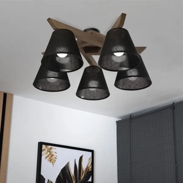 Brilagi - LED Prisadený luster ANTHONY 5xE14/40W/230V dub orech/čierna