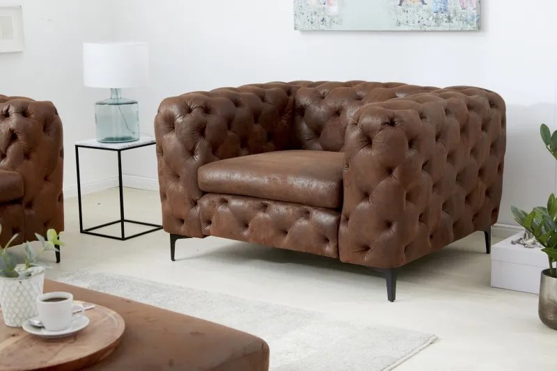 (2811) MODERNO TEMPO Chesterfield kreslo antik hnedé