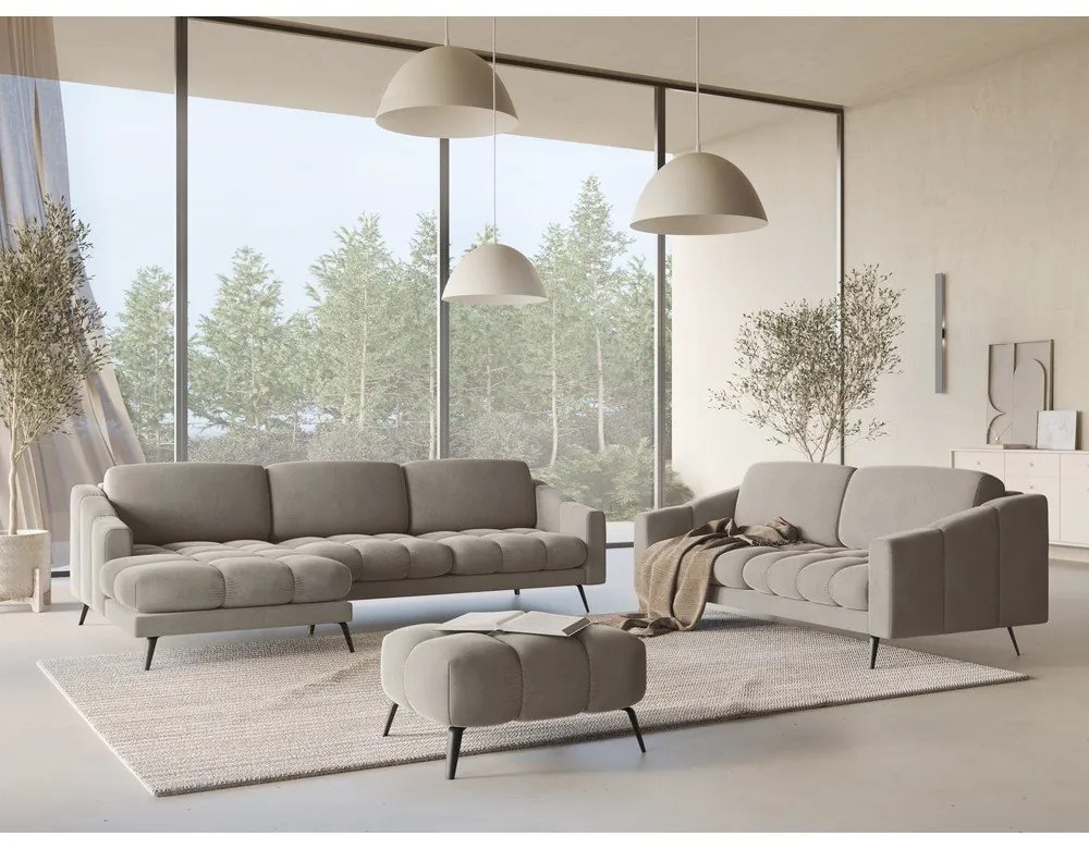 Béžová zamatová rohová pohovka (ľavý roh) Nalu – Makamii