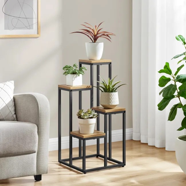 Stojan na kvety so štyrmi policami - dub / čierne nohy