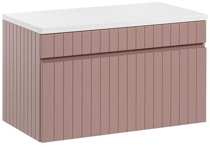 Závesná skrinka pod umývadlo Iconic s doskou 80 cm ružová/biela