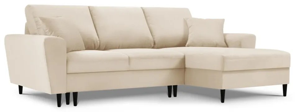Béžová menčestrová rozkladacia/s úložným priestorom rohová pohovka (pravý roh/s leňoškou) Kyoto – Cosmopolitan Design