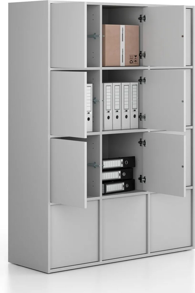 Kancelárska skriňa FRAME, 12x dvere, 1299 x 450 x 1735 mm, PUSH-lock, sivá