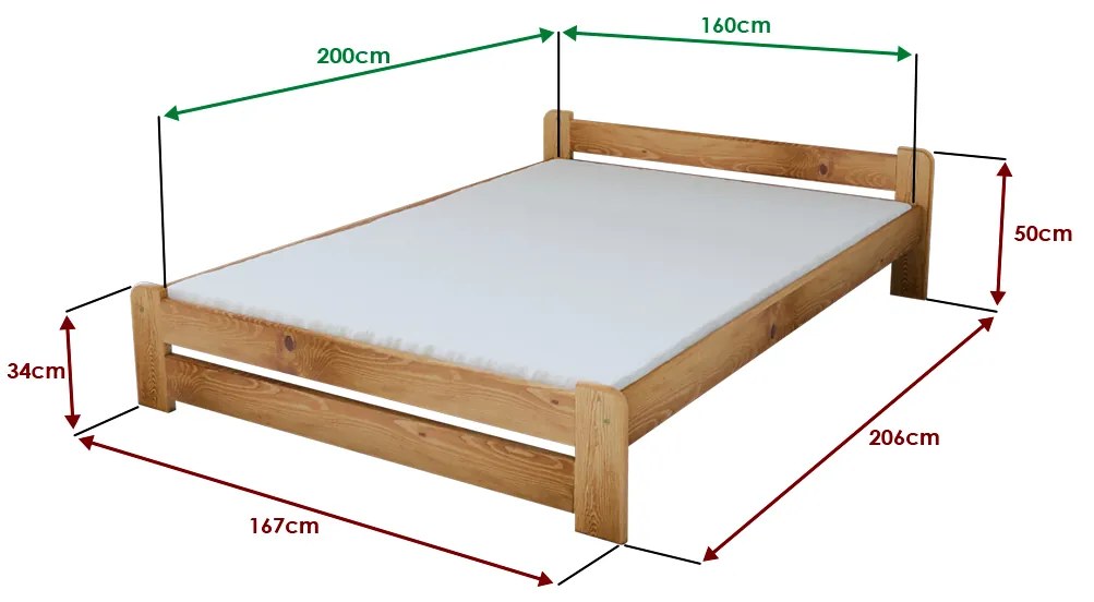 Posteľ Emily 160 x 200 cm, jelša Rošt: S lamelovým roštom, Matrac: Matrac DELUXE 10 cm