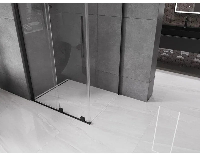 Mexen Velar, sprchový kút s posuvnými dverami 90(dvere) x 70(stena) cm, 8mm číre sklo, čierna matná, 871-090-070-01-70