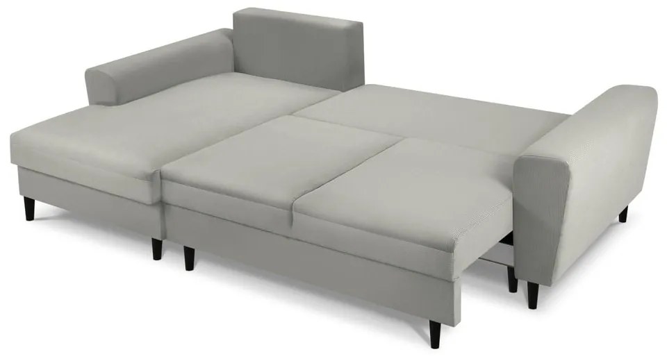 Svetlosivá menčestrová rozkladacia/s úložným priestorom rohová pohovka (ľavý roh/s leňoškou) Kyoto – Cosmopolitan Design