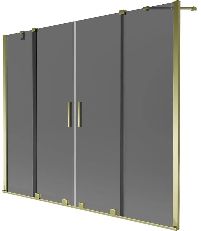 Mexen Velar Duo, 2-krídlová posuvná vaňová zástena 170 x 150 cm, 8mm šedé sklo, zlatý lesklý profil, 896-170-000-42-50
