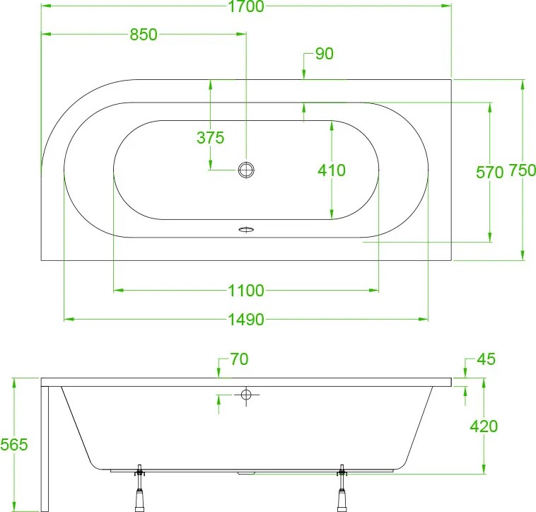 BPS-koupelny Akrylátová asymetrická vaňa na vstavanie HYD-EBI170L-VEST 170x75 cm ĽAVÁ, biela