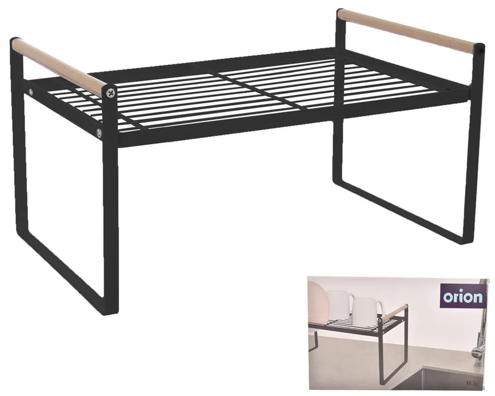 Orion Prídavná polica s drevenými madlami, odkvapkávač, čierny kov RADKA 35x22x18