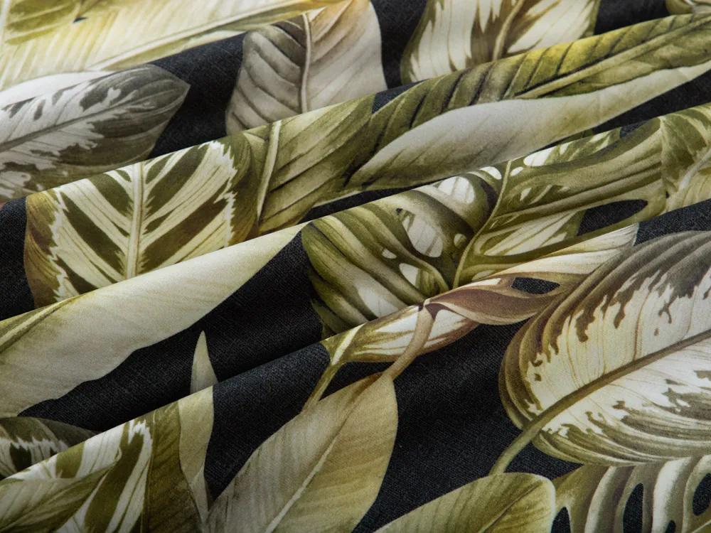 Biante Zamatový záves Tamara TMR-010 Zlaté tropické listy na zelenom 145x150 cm