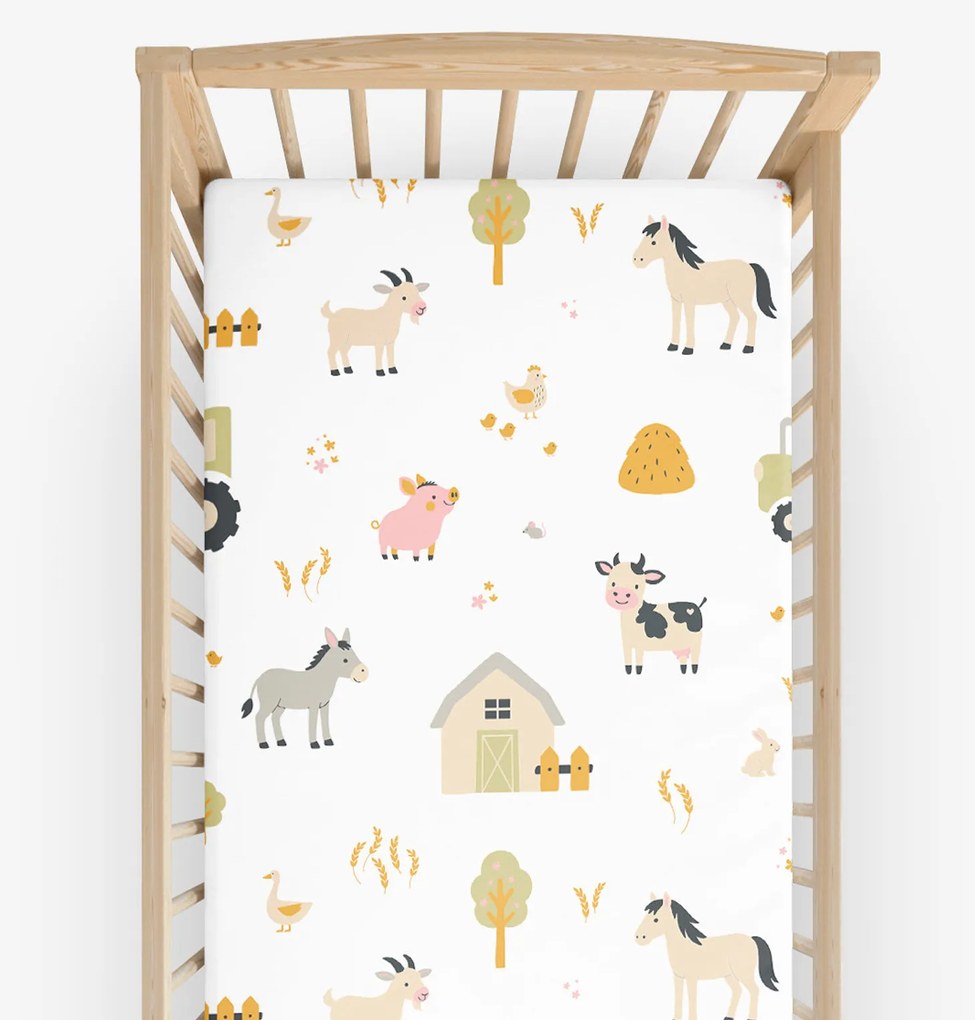 Goldea bavlnená napínacia plachta do detskej postieľky - život na farme 60 x 120 cm