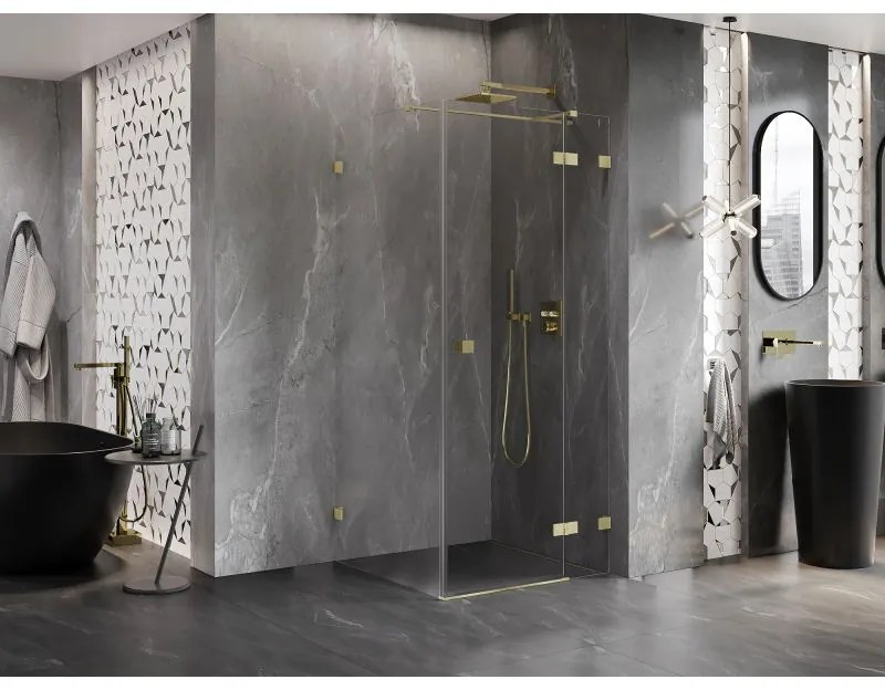Mexen Lunar T, výklopný sprchový kút pravý 110 x 110 cm, 8mm číre sklo, zlatý kartáčovaný - 834T-110-110-55-00-P