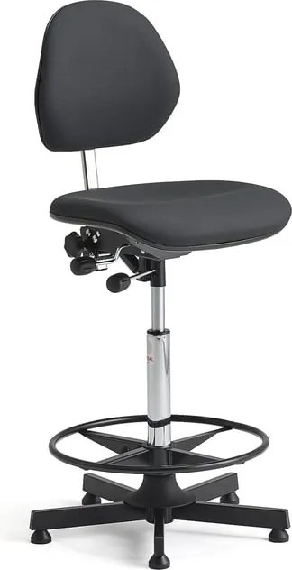 Priemyselná stolička AUGUSTA, s opierkou nôh, V 650 - 900 mm, čierny vinyl