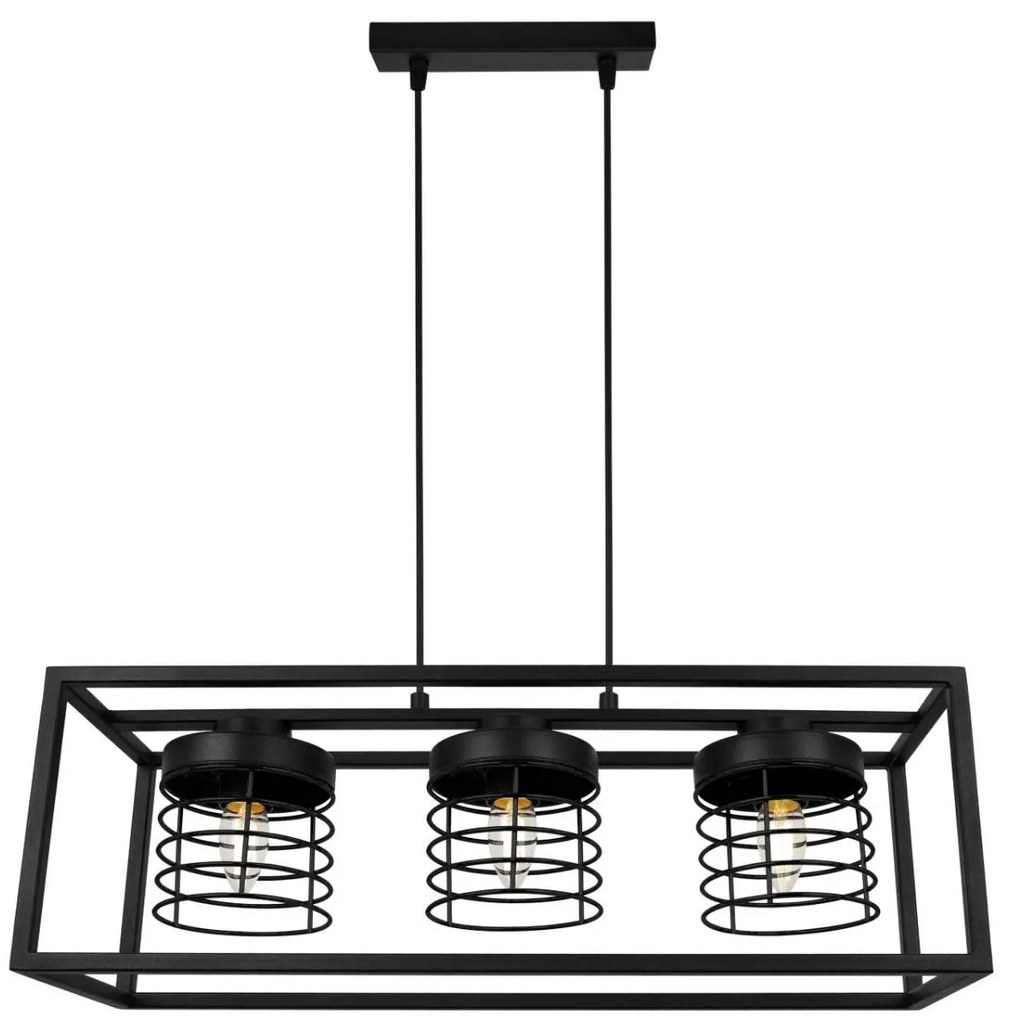 Závesné svietidlo Rasti Cage, 3x čierne drôtené tienidlo v kovovom ráme