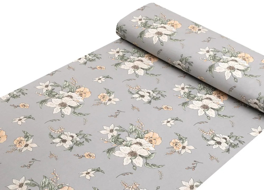 Biante Detské bavlnené posteľné obliečky do postieľky Sandra SA-465 Oranžové kvety na sivom Do postieľky 100x135 a 40x60 cm