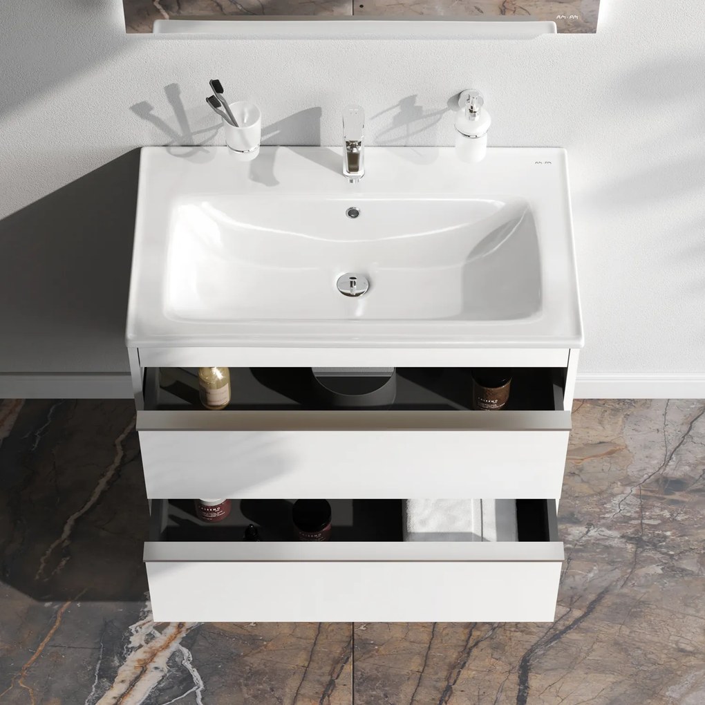 Skrinka s umývadlom 80 AM.PM Hit MTAFHX0802WG závesná, 2 zásuvky, lesklá biela