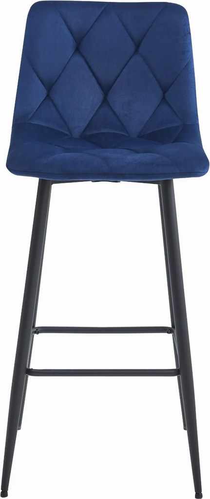 AKCIA Tmavomodrá barová stolička NADO VELVET s čiernymi nohami II. akosť