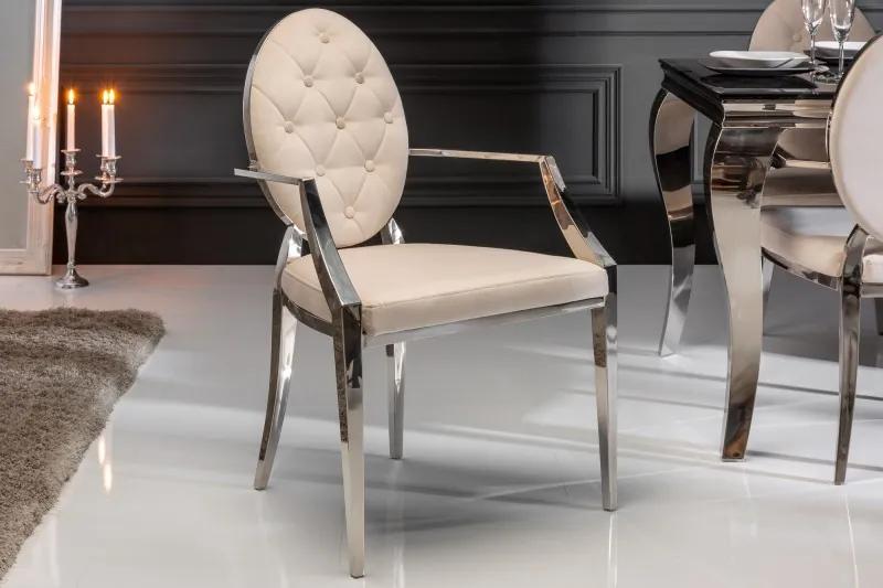Dizajnová stolička Modern Barock s opierkami zamat béžová