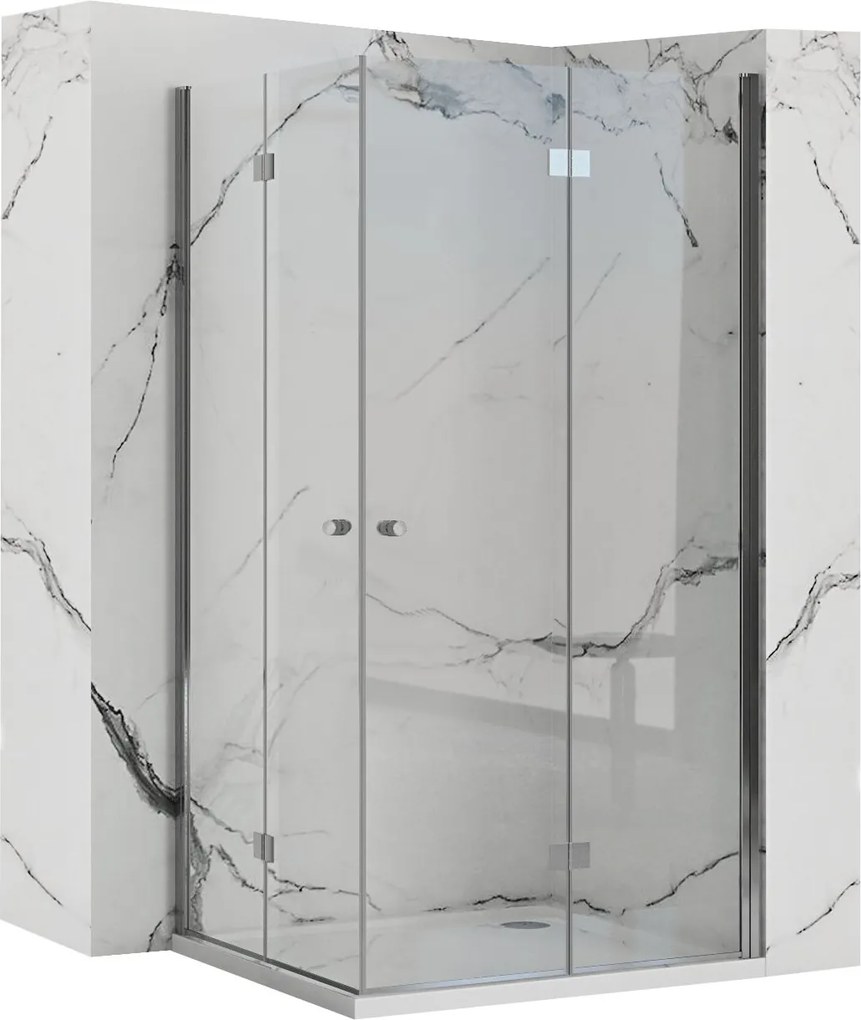 Štvorcový zalamovací sprchovací kút REA FOLD N2 90x90 cm, chróm/transparent - bez vaničky