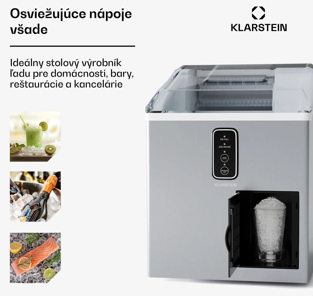 Klarstein Bullet Ice výrobník ľadu, 15 kg ľadu denne, Bullet & drvený ľad, Nehrdzavejúca oceľ