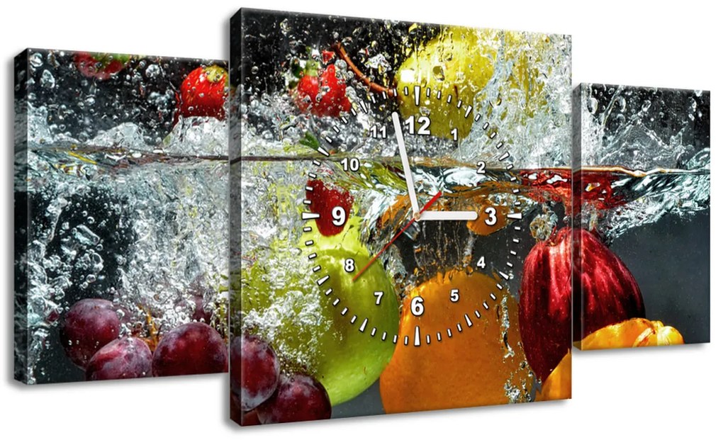 Gario Obraz s hodinami Sladké ovocie - 3 dielny Rozmery: 90 x 30 cm