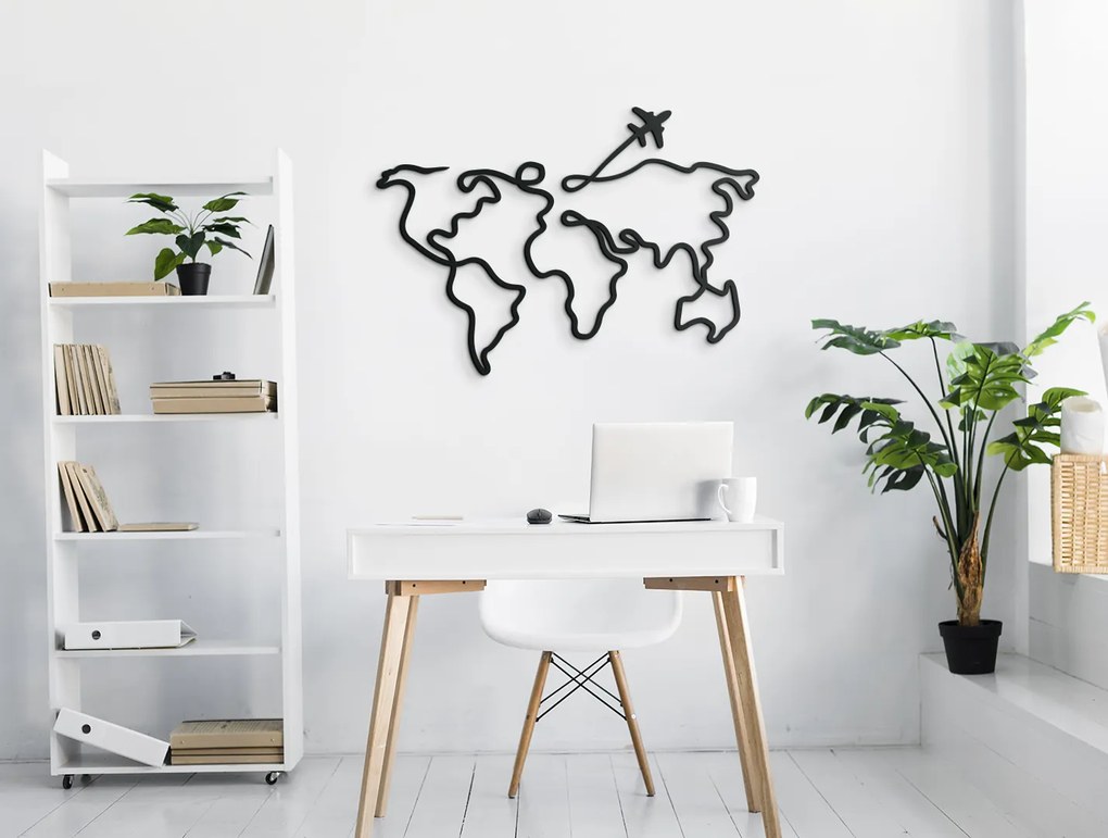 drevko Minimalistický obraz Mapa sveta - line art Rozmer obrazu: 45,5 x 65 cm, Farba dekorácie: Čierna