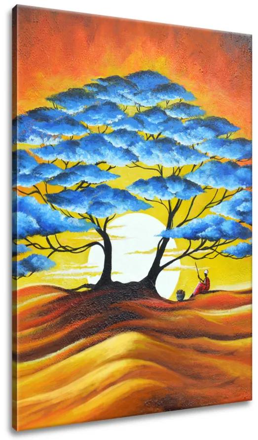 Gario Ručne maľovaný obraz Odpočinok pod modrým stromom Rozmery: 120 x 80 cm
