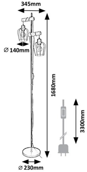 Rabalux FABIANO stolná lampa 2x40W/E27 - čierna, svetlé drevo