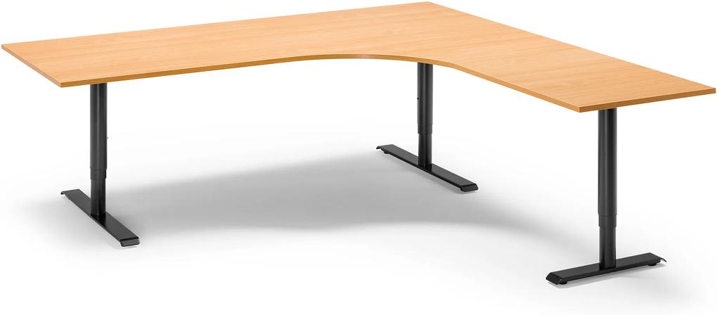 Výškovo nastaviteľný stôl Adeptus, pravý, 2000x2000 mm, dýha buk/čierna