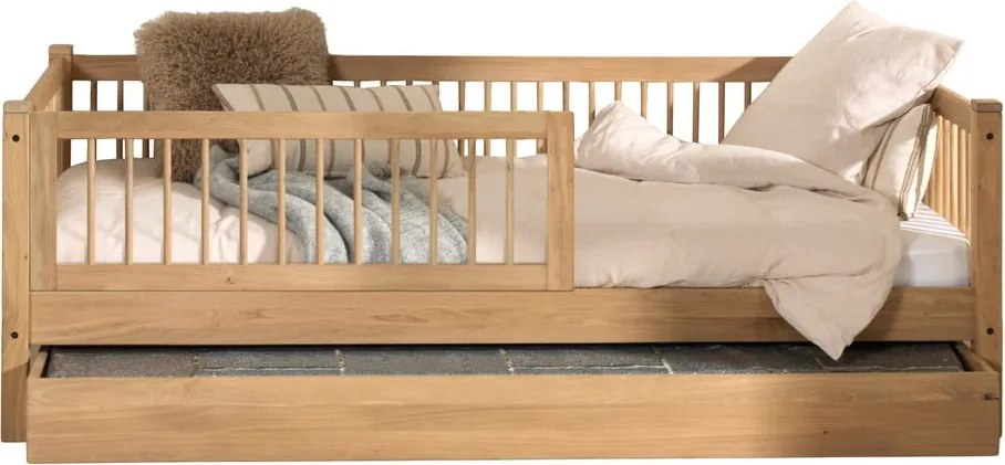 Detská posteľ z dubového dreva s výsuvným lôžkom s roštom v prírodnej farbe 90x200 cm Forrest – Vipack