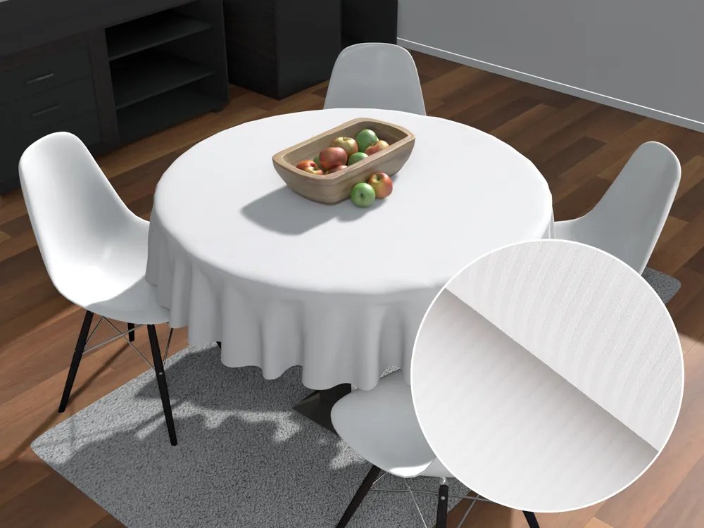Biante Damaškový okrúhly obrus Atlas Grádl DM-012 Biely - tenké pásiky 2 mm Ø 130 cm