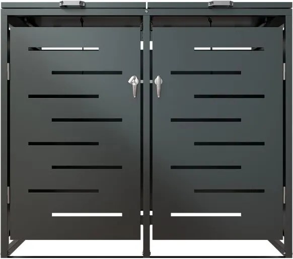 Kovový prístrešok pre 2 popolnice, antracit, 132×116×80 cm