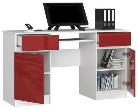 Počítačový stôl A5 biela/červená lesk