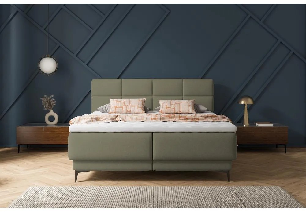 Manželská kontinentálna posteľ 140 cm Riviera 140 (s roštom a matracom) (s úl. priestorom) (zelená + čierna). Akcia -18%. Vlastná spoľahlivá doprava až k Vám domov. 1099650