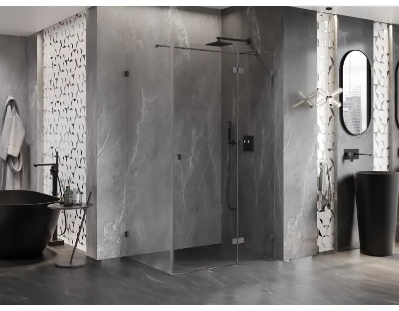 Mexen Lunar T, výklopný pravý sprchový kút 140 x 80 cm, 8mm číre sklo, profil grafit brúsený, 834T-140-080-66-00-P