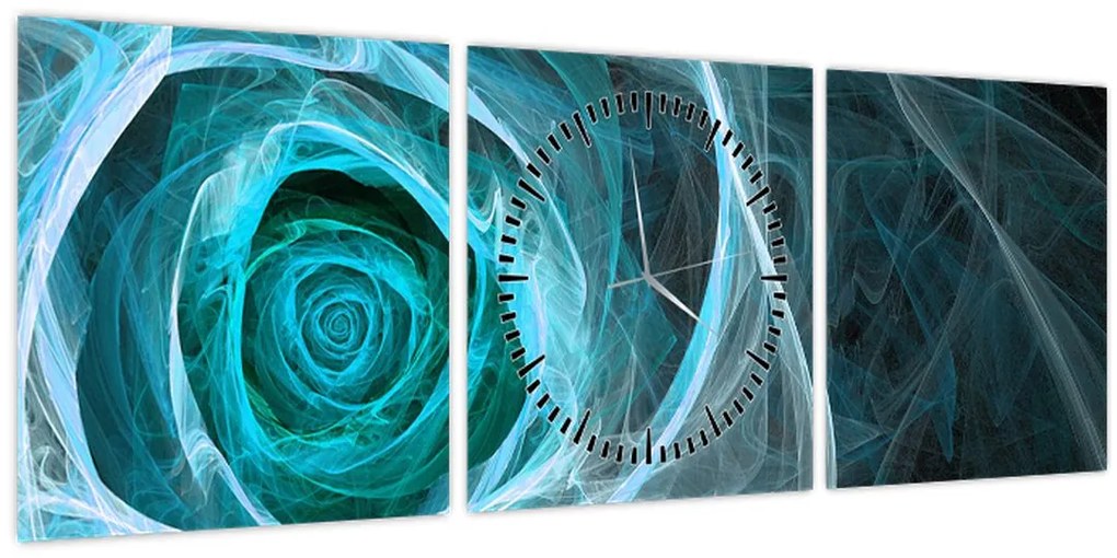 Obraz - Abstraktné ruže modrá s čiernym pozadím (s hodinami) (90x30 cm)