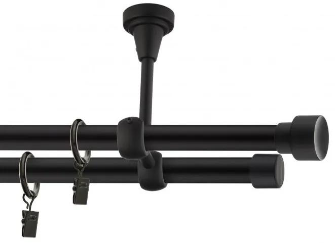 Dekorstudio Stropná dvojradová garniža SLICK čierna-matná 19mm Dĺžka: 240cm, Typ príslušenstva: Krúžky tiché so štipcami