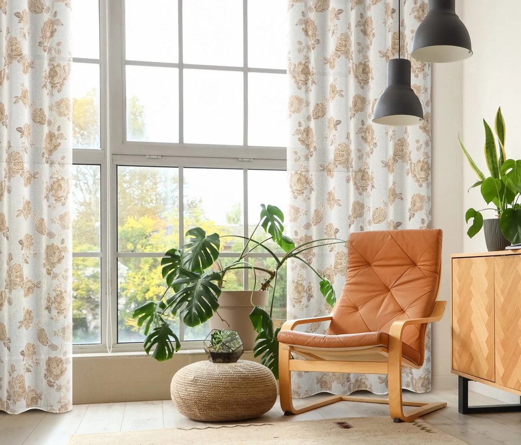 ZÁVES NA KRÚŽKOCH MELA 140X250 CM KVETY