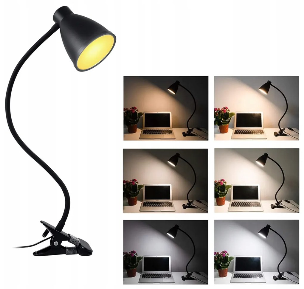 BERGE Andora LED stolná lampa s klipom 1xE27 čierna