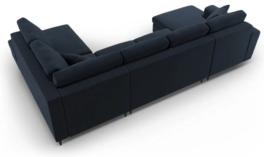 Tmavomodrá zamatová rozkladacia/s úložným priestorom rohová pohovka (pravý roh/do "U") Kyoto – Cosmopolitan Design
