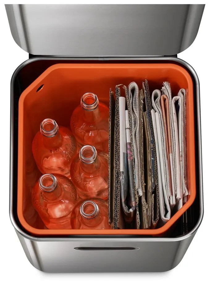 Oceľový odpadkový kôš na triedený odpad v striebornej farbe 40 l Totem Compact – Joseph Joseph