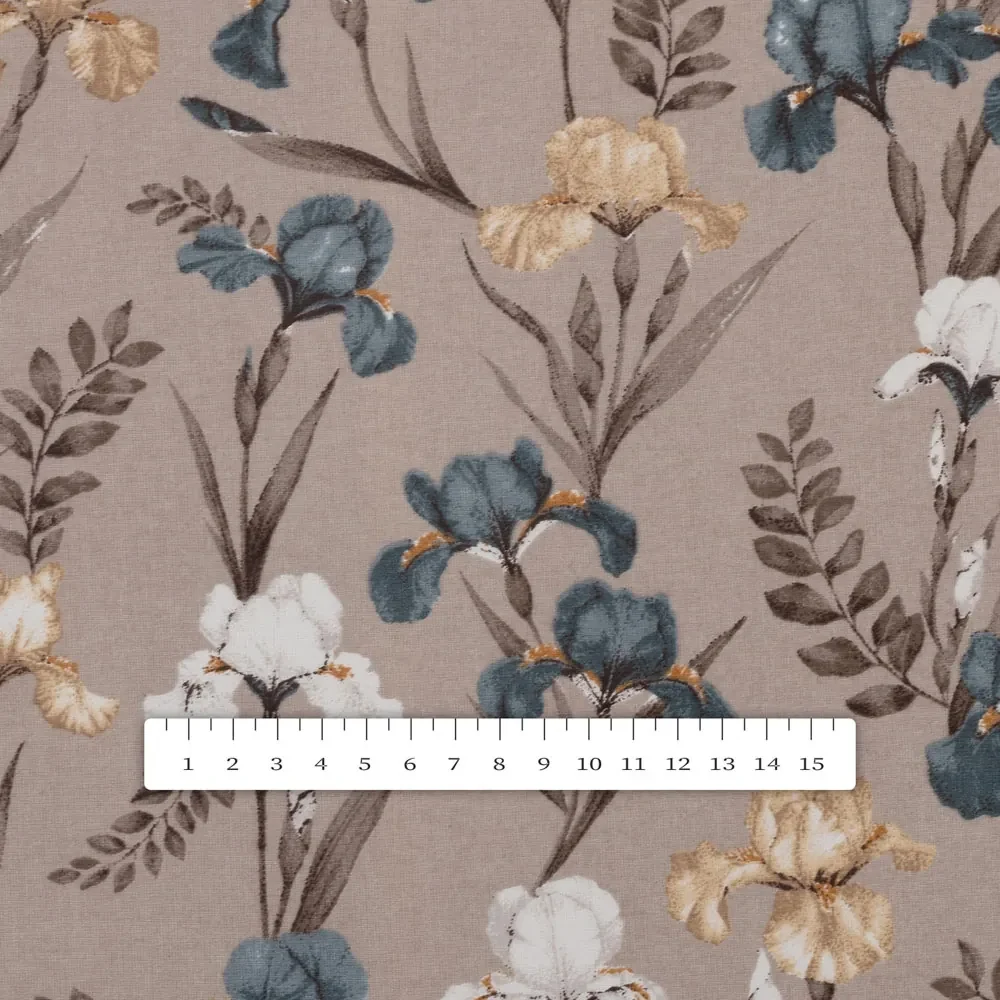 Biante Bavlnený oválny obrus Sandra SA-637 Modro-béžovo-biele kosatce na sivobéžovom 60x100 cm