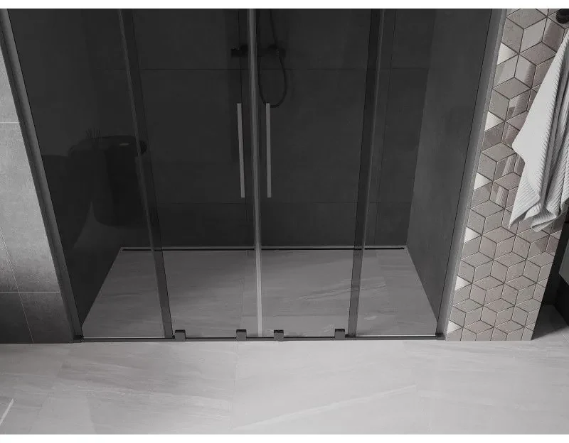 Mexen Velar L Duo, posuvné sprchové dvere do otvoru 180 cm, 8mm šedé sklo, brúsený grafit, 871-180-003-42-95