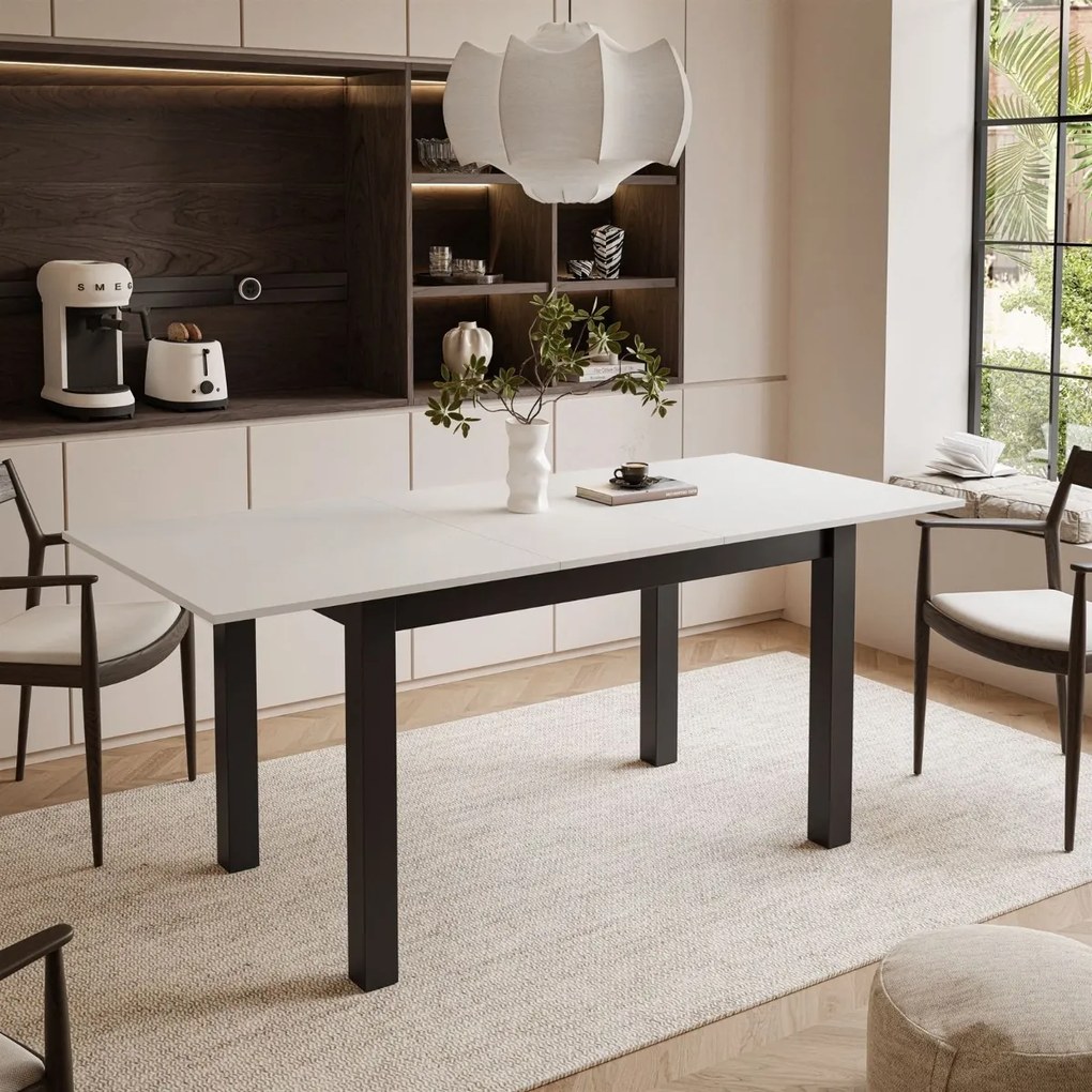 ROZKLADACÍ JEDÁLENSKÝ STÔL DANILO BIELY + ČIERNE NOHY 140 / 195 cm