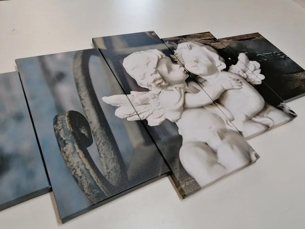 5-dielny obraz sošky anjelikov na lavičke - 200x100