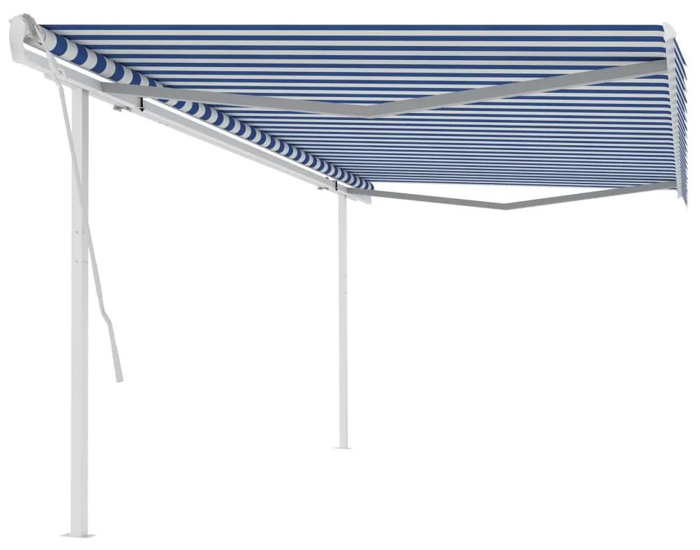 Ručne zaťahovacia markíza so stĺpikmi 5x3,5 m modro-biela