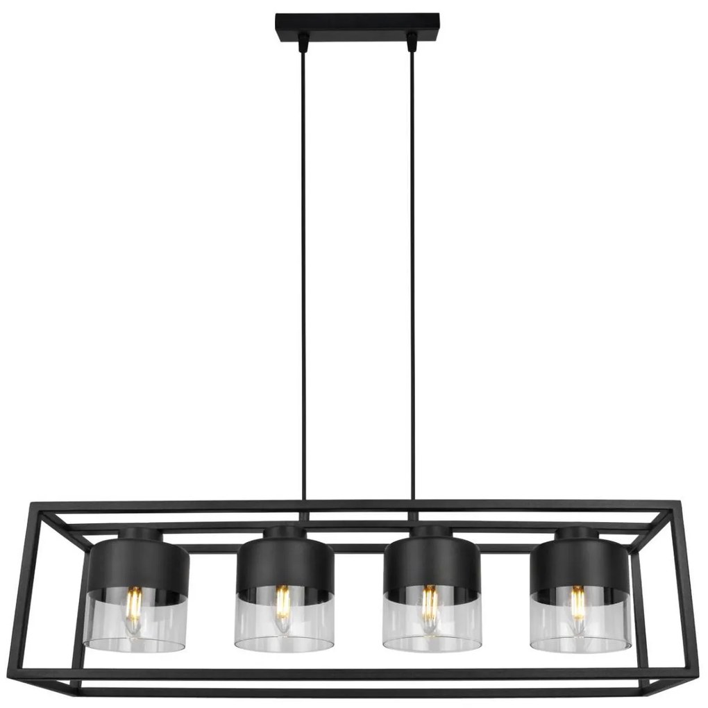 Závesné svietidlo Roma Cage, 4x čierne/transparentné sklenené tienidlo v kovovom ráme