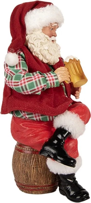 Červená vianočná dekorácia figúrka Santa Claus s pivom - 13*13*24 cm
