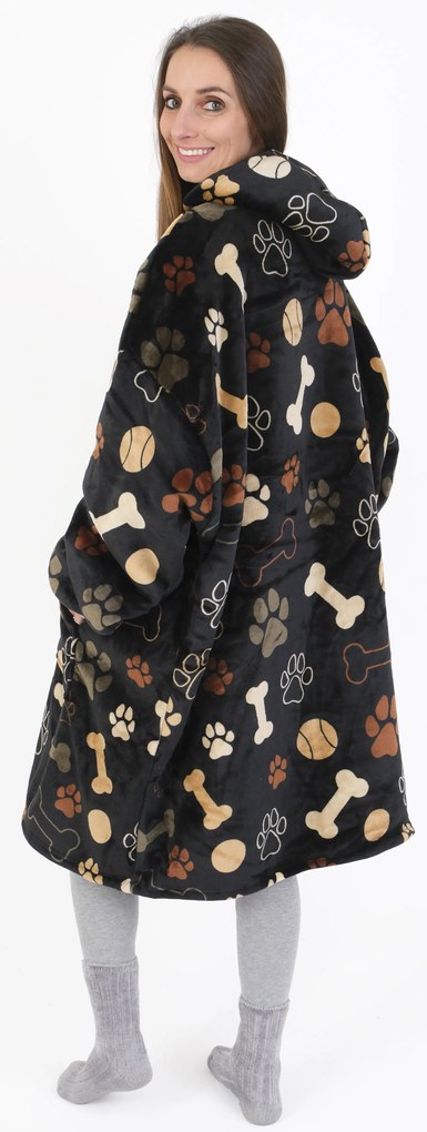 Baránková mikina mikroplyš – Psie labky čiernej veľkosť L